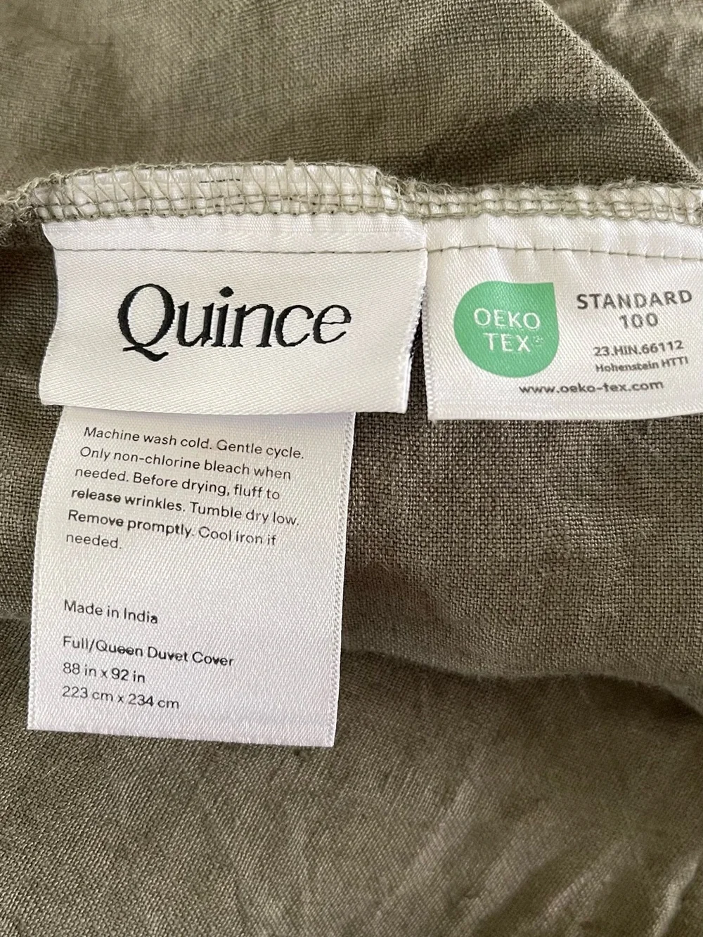 NWOT Quince European Linen 1 Piece Duvet Cover, Full/Queen (Dusty Olive)